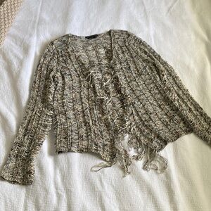 BCBGMaxAzria Cream Cardigan Sweater Open-Knit Design